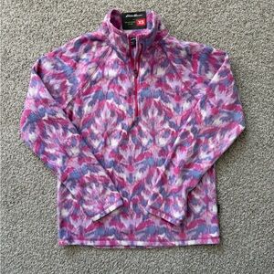Eddie Bauer Fleece Pullover XS Pink Blue Pattern 1/4 Zip Cozy Lightweight